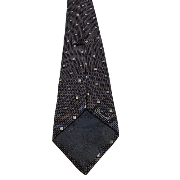 Faconnable Men's Tie Necktie‎ Designer Luxury Brown Blue Geometric France Silk - Picture 4 of 13